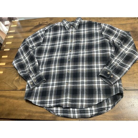 Eddie Bauer Mens Flannel Button Down Plaid Long Sleeve Shirt Gray Size Large - Picture 1 of 6